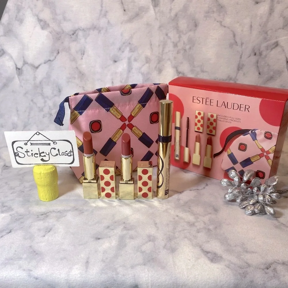 Estee Lauder Beauty Gift Set-2 Lipsticks & Mascara Full Size,Pouch-4pc-BOXED-NEW